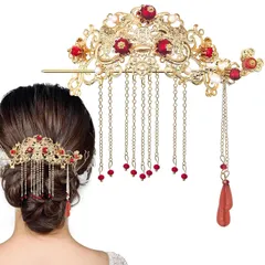 Chinese Hair Accessories for Wedding, Red Tassel Gold Hanfu Pins Pearl Flower Hair Pins, Hair Chopsticks Hair Styling Vintage Classical Sticks Long Tassel Chinese Hair Jewelry Accessories 1