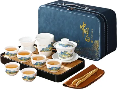 Chinese Tea Set Traditional, Chinese Kung Fu Tea Set for Adults, Gaiwan Tea Set with 6 Cups
