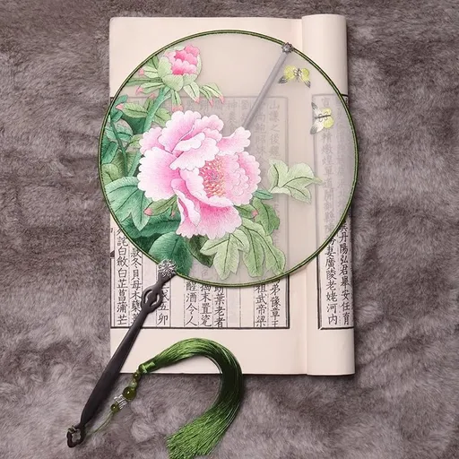 Ladies Double-Sided Silk Round Fan with Tassels, Chinese Palace Style Accessory, Elegant Gift